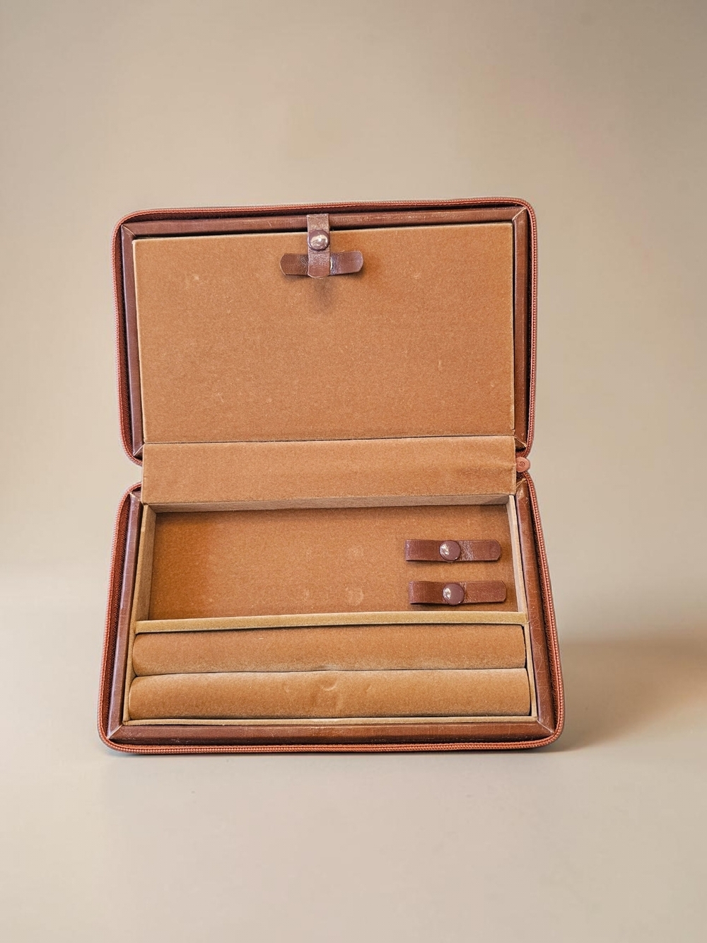Vintage Brown Faux Leather Travel Jewelry & Valet Case - Unisex